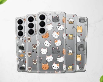 Funda transparente para teléfono con diseño de gato kawaii, compatible con Samsung S26, S25 Ultra, S24, S23, S22 y S21. Compatible con Samsung A56, A55, A54, A52s, A36, A26, A17, A16 y A15.