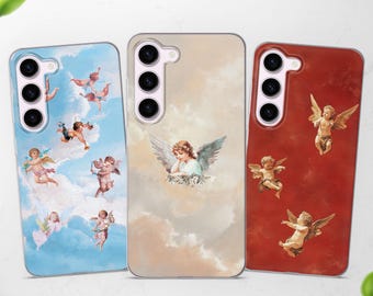 Funda para teléfono con diseño de ángel religioso, diseño de arte renacentista, compatible con Samsung S25 Ultra, S24, S23, S22 y S21. Compatible con Samsung A56, A55, A54, A52s, A36, A17, A16 y A15.