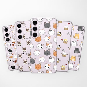 Clear Cute Kitten Phone Case Kawaii Cat Cover fits Samsung S25 S24 S23 Ultra S22 S21 S20 FE fit Samsung A56 A55 A54 A53 A52 A35 A16 A15 A14