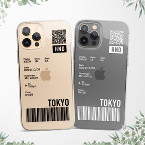 Carte d'embarquement et billet d'avion Coque pour iPhone 16 15 Pro 14 13 12 11 compatible avec Samsung S25 S24 FE S23 S22 A55 A54 A16 A15 et Pixel 9 8