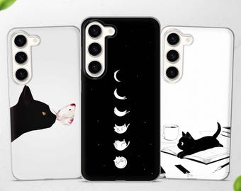 Cute Cat Phone Case Moon Kitten Cover fits Samsung S25 Ultra S24 FE S23 A56 A55 A54 A36 A17 A16