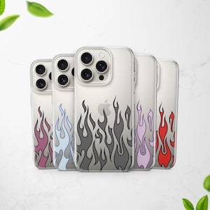Clear Flame Phone Case Fier Pattern for iPhone 17 Pro 16e 15 14 13 12 fits Samsung S25 Ultra S24 A56 A26 A16 & Pixel 10a 9