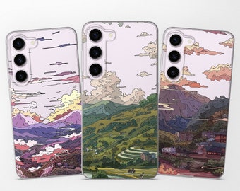 Anime Japanese Terrace Field Phone Case fits Samsung S25 S24 S23 Ultra S22 S21 S20 FE fit Samsung A56 A55 A54 A53 A52 A35 A16 A15 A14