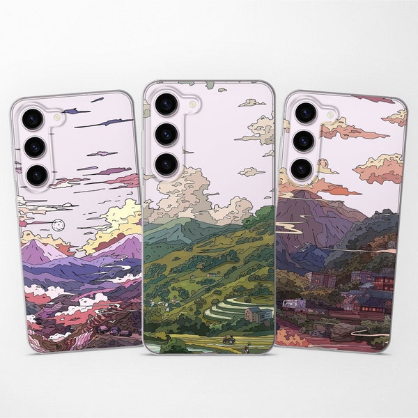 Anime Japanese Terrace Field Phone Case fits Samsung S24 S23 Ultra S22 S21 S20 FE fit Samsung A54 A53 A52s A34 A32 A25 A15 A14 A13 A12