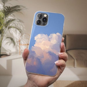 Ästhetische Pastell Wolken Handyhülle passend für iPhone 17 Pro Max, Air, 16e, 15, 14, 13 passend für Samsung S25 Ultra, S24 FE, A56, A16 und Pixel 10, 9