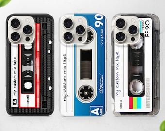 Custom Cassette Tape Phone Case for iPhone 17 Pro Max, Air, 16e, 15, 14, 13, 12 fits Samsung S25 Ultra, S24 FE, A56, A16, Pixel 10, 9a