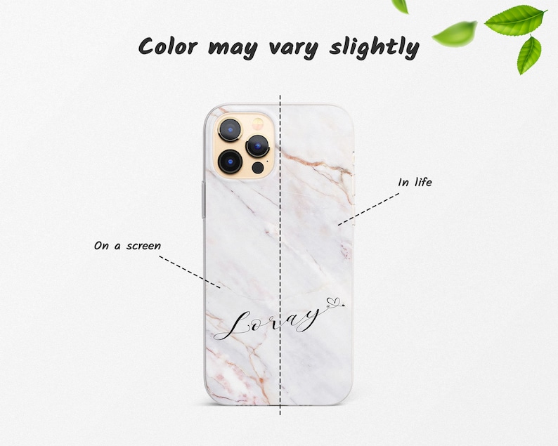 May include: White marble phone case with a gold camera lens and the name "Lorray" written in cursive with a heart.