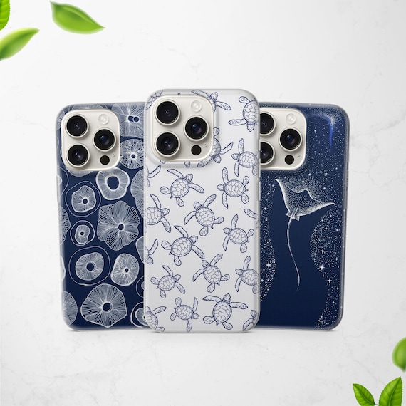 Ocean Blue Nautical Phone Case Sea Turtle Cover for iPhone 17 Pro 16 15 14 13 12 fits Samsung S26 S25 Ultra A57 A26 A17 & Pixel 10a 9a