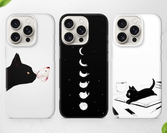 Witchy Black Cat Phone Case Funny Pet Cover for iPhone 17 Pro Max, 16e, 15, 14, 13 fits Samsung S25 Ultra, S24, A56, A17, A16 & Pixel 10, 9a