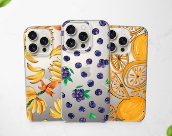 Custodia trasparente a forma di frutta per iPhone 17 Pro Max 17e 16e 15 14 13 12 11, compatibile anche con Samsung S26 S25 A57 A17 e Pixel 10 9a.