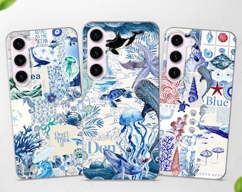 Blue Ocean Phone Case Nautical Marine Cover fits Samsung S25 Ultra S24 S23 S22 fit Samsung A56 A55 A54 A53 A36 A17 A16 A15