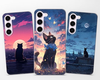 Cute Cat Anime Painting Phone Case fits Samsung S25 S24 Ultra S23 S22 for Samsung A56 A55 A54 A36 A17 A16 A15