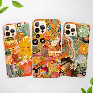 Hippie Collage Phone Case 70s Psychedelic Disco Cover fit for iPhone 16 16e 15 Pro 14 13 12 11 fits Samsung S25 S24 FE S23 A56 A16 & Pixel 9