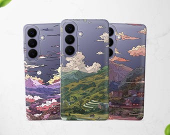 Anime Japanese Terrace Field Phone Case fits Samsung S26 Ultra S25 FE S24 S23 S22 S21 fit Samsung A57 A56 A55 A54 A52s A36 A35 A26 A17 A16