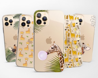 Etui na telefon z żyrafą i przezroczystym zwierzęciem pasujące do iPhone'a 16 15 Pro 14 13 12 11, Samsunga S25 S24 FE S23 S22 A55 A54 A16 A15 i Pixela 9 8