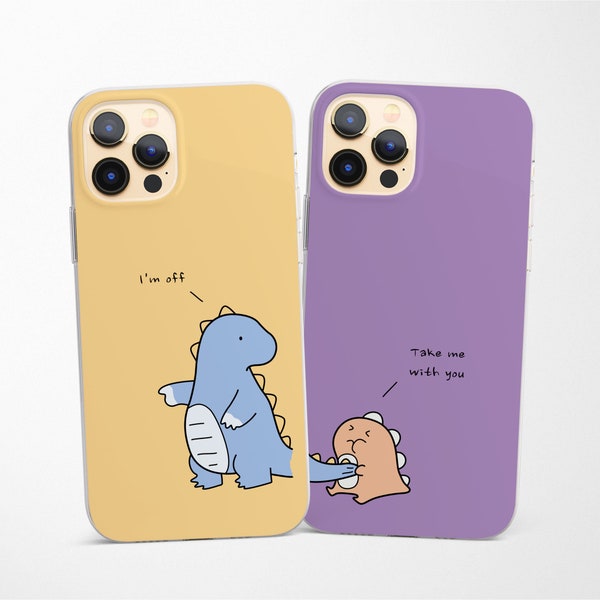 Couple Matching Dino Phone Case fit iPhone 15 Pro 14 13 Mini 12 11 fits Samsung S24 S23 S22 S21 A54 A72 and Pixel XL 8A 7 6 Pro
