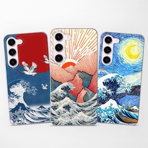 Aesthetic Japanese Wave Phone Case fits Samsung S25 S24 S23 Ultra S22 S21 S20 FE fit Samsung A56 A55 A54 A53 A52 A35 A16 A15 A14