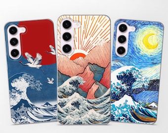 Aesthetic Japanese Wave Phone Case fits Samsung S25 Ultra S24 S23 S22 fit Samsung A56 A55 A54 A36 A16 A15