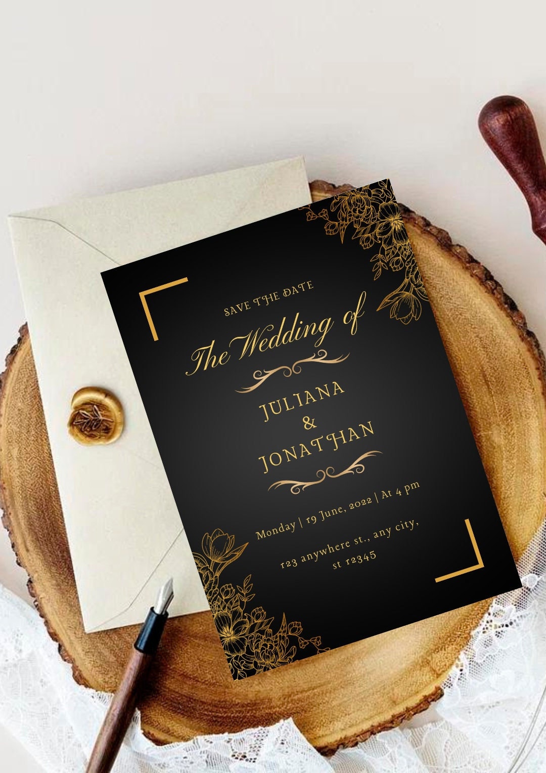 Buy Digital Design Wedding Invitation, Black Gold Wedding Invitation,  Digital Print, Classic Print Online in India