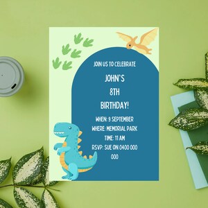 Editable Dinosaur Birthday Invitation. Instant Digital Download, customisable to your needs.