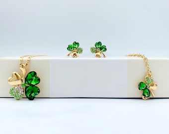 Crystal Four Leaf Clover Necklace – Shamrock St. Patrick's Day Jewelry