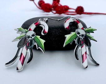 Candy Cane Acrylic Earrings – Festive Christmas Jewelry