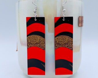 Rectangular Cheerleader Earrings – Red, Black & Gold Spirit Jewelry