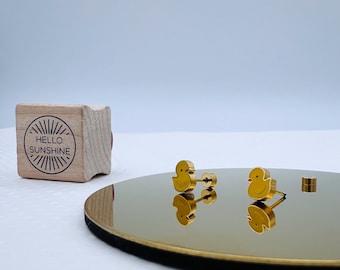 Gold Duck Earrings - Minimalist Stainless Steel Animal Studs