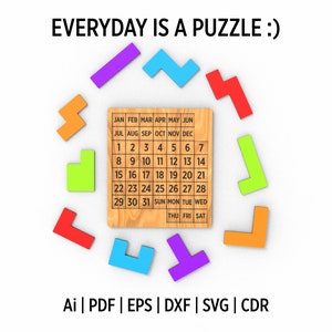 Tägliches Kalender-Puzzle, unendliches Puzzle, Ai, Pdf, Eps, Dxf, SVG und Cdr Lasercutting-Datei