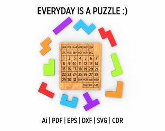 Daily Calendar Puzzle, Infinite Puzzle, Ai, Pdf, Eps, Dxf, Svg and Cdr Laser Cutting File