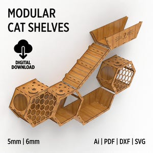 Mensole modulari a muro per gatti, file di taglio SVG e DXF per alberi da muro per gatti per taglio laser, mobili da muro per gatti, ottimo regalo per gli amanti dei gatti