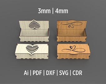 2 Different Designs Decorative Gift Box Files For Laser Cutting, Wood Vector Files, Jewelry Laser Cut Box With Lid Svg Files