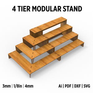 Modularer Ausstellungsstand 4 Tiers Gerade und Eckstand-Svg Laser-Schnittdateien, Verkaufsständer-Svg-Dateien, Innenpflanzenständer-Svg-Dateien für Laser