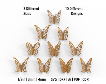 3D Butterfly Bundle Laser Cut Files, Wooden Interlocking Butterfly, Home and Garden Decor Laser Cut Files, 3D Butterfly Art SVG Files