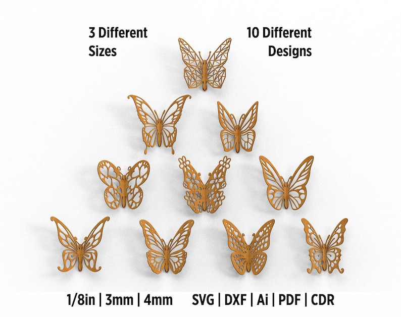 File tagliati al laser con farfalle 3D, farfalle in legno ad incastro, file tagliati al laser per decorazioni per la casa e il giardino, file SVG con farfalle 3D immagine 1
