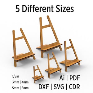 Easel Display Stands 5 Different Sizes, Laser Cut Svg and Vector Files For Wood And Acrylic Laser Cutting, Picture and Painting Stand