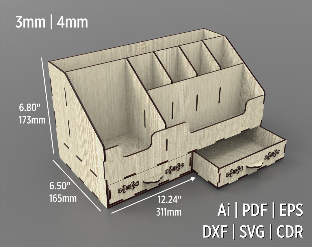 Buy Desktop Organizer With Drawers Laser Cut Files Svg, Dxf, Ai, Pdf ...