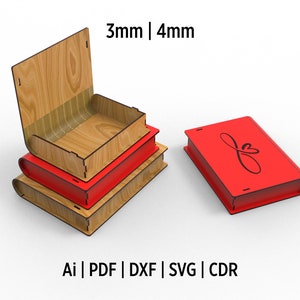 3 Verschiedene Größen Buch Form aus Holz oder Acryl Geschenk Box Laser Cut SVG und DXF-Dateien