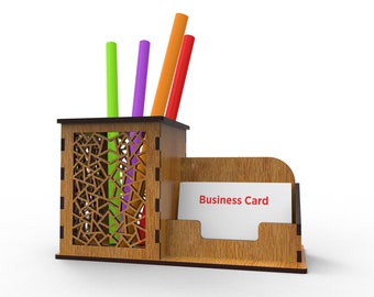 Business Card And Pencil Holder Laser Cut Svg Files For Laser Cutting,  Desktop Pencil Holder Box