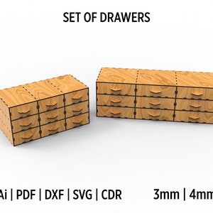 Desktop Storage Drawer Set Svg Laser Cutting Files With Different Sizes, Desk Organization Ideas, Stackable Storage Boxes In Multiple Sizes