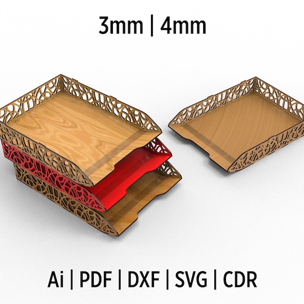 Office Desk Organiser Stackable Paper Tray, Document Organizer Svg And Drawing Files | Glowforge - XTool - Cricut Laser Cut Files