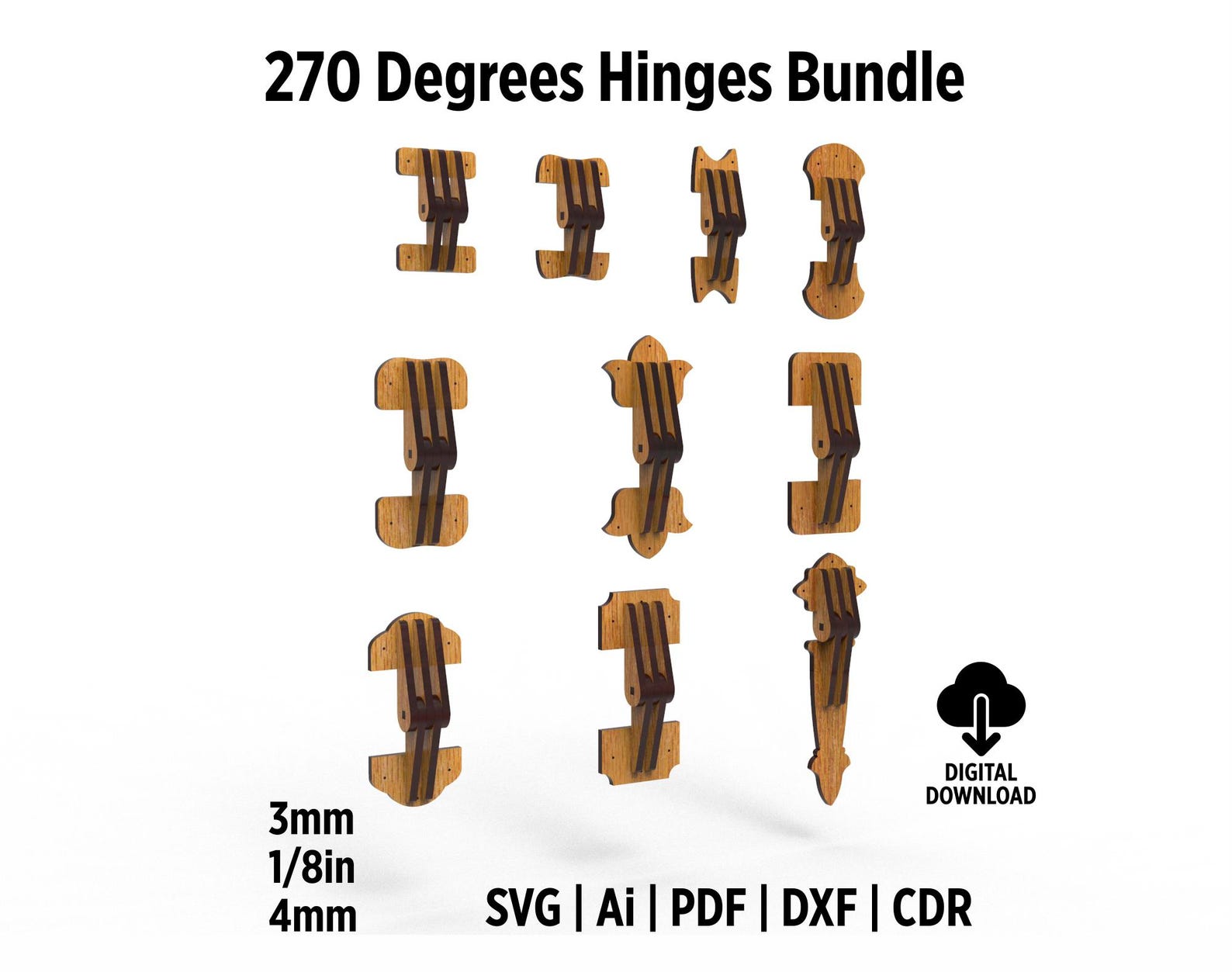 270 Degrees Hinge Design Bundle Svg Files for Laser Cut, Hinges for ...