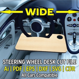 Arquivo de desenho de mesa de volante automático largo para corte CNC e a laser. Útil para laptop, iPad, tablet e alimentação. Gancho no volante