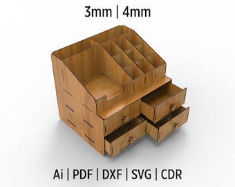 Desktop Organizer With Drawers Laser Cut Files Svg, Dxf, Ai, Pdf, Cdr And Eps Format. Ready to Cut. Compatible for wood and acrylic cutting.