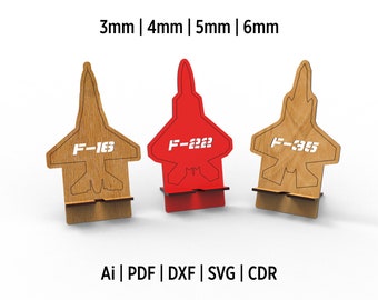 War Plane Designed Phone Holder Stands Svg Files For Laser Cut - Easy Assembly & Stylish Display - DIY Phone Stand Laser Cut Files