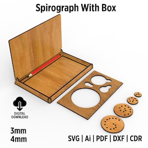 Laser geschnittener Spirograph mit Box Laser Cut Datei, hypotrochoides Zeichenwerkzeug & kinetische Kunst Geschenk für Künstler, Anti-Stress-Spiral-Kunst-Set