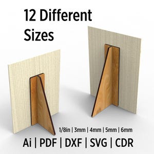 Schildersezelstandaard of achterkant fotolijst | Framehouder lasergesneden bestanden | Poten voor kunstvitrine | Veelzijdige ezel stand-backs 12 formaten SVG-bestanden