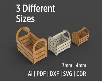 Indoor Plant Flower Basket 3 Different Sizes SVG Files For Laser Cutting - Storage Basket With Handle, Carry Crate
