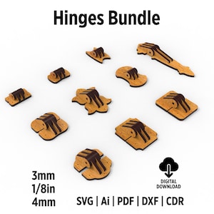 Hinge Design Bundle Svg Files For Laser Cut, Hinges for boxes 180 degrees, 10 Different Designs Svg and Dxf Files