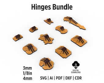 Hinge Design Bundle Svg Files For Laser Cut, Hinges for boxes 180 degrees, 10 Different Designs Svg and Dxf Files